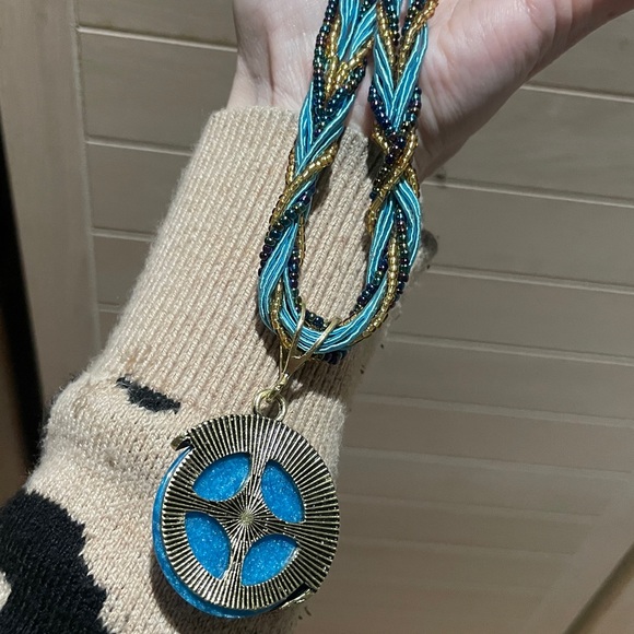 Blue Boho Circle Beaded Pendant - Picture 5 of 5